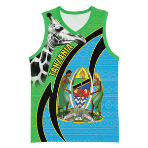 Afro Tanzania Giraffe Basketball Jersey Coat Of Arms Curve Style - African Pride