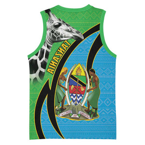Afro Tanzania Giraffe Basketball Jersey Coat Of Arms Curve Style - African Pride