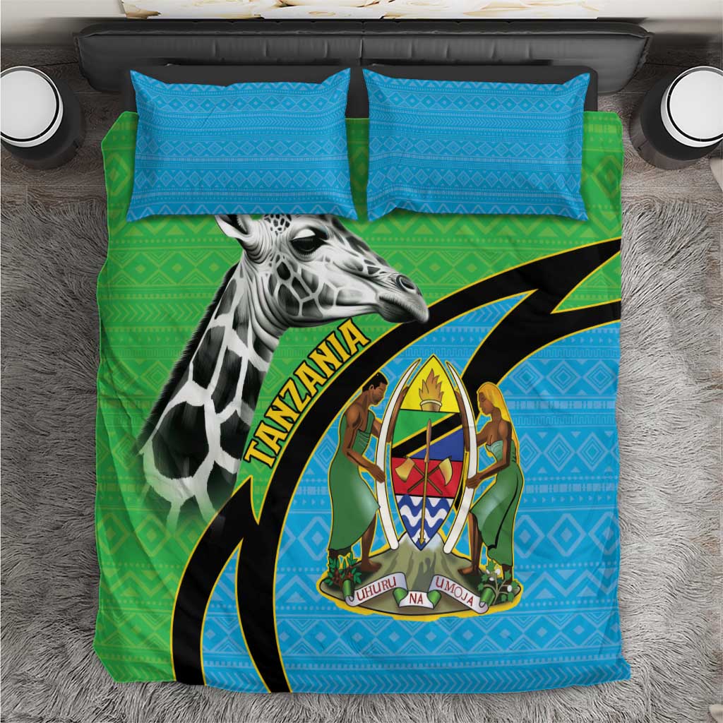 Afro Tanzania Giraffe Bedding Set Coat Of Arms Curve Style