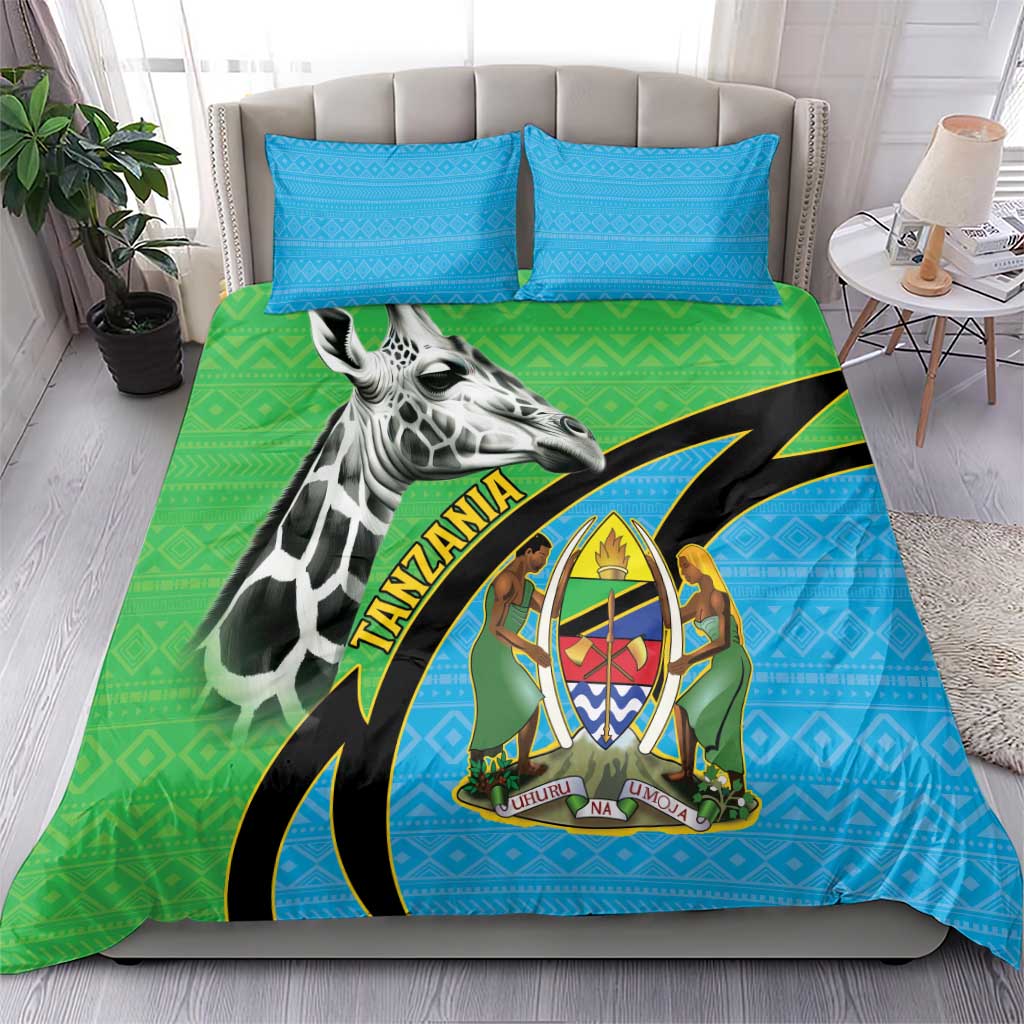 Afro Tanzania Giraffe Bedding Set Coat Of Arms Curve Style