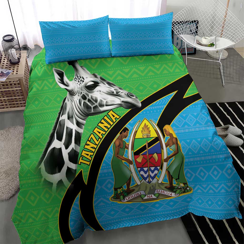 Afro Tanzania Giraffe Bedding Set Coat Of Arms Curve Style