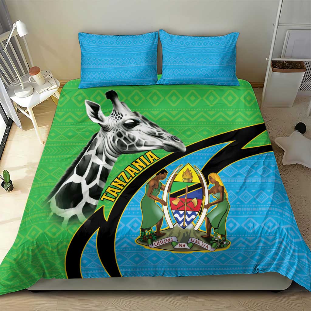 Afro Tanzania Giraffe Bedding Set Coat Of Arms Curve Style