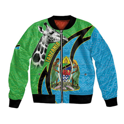 Afro Tanzania Giraffe Bomber Jacket Coat Of Arms Curve Style