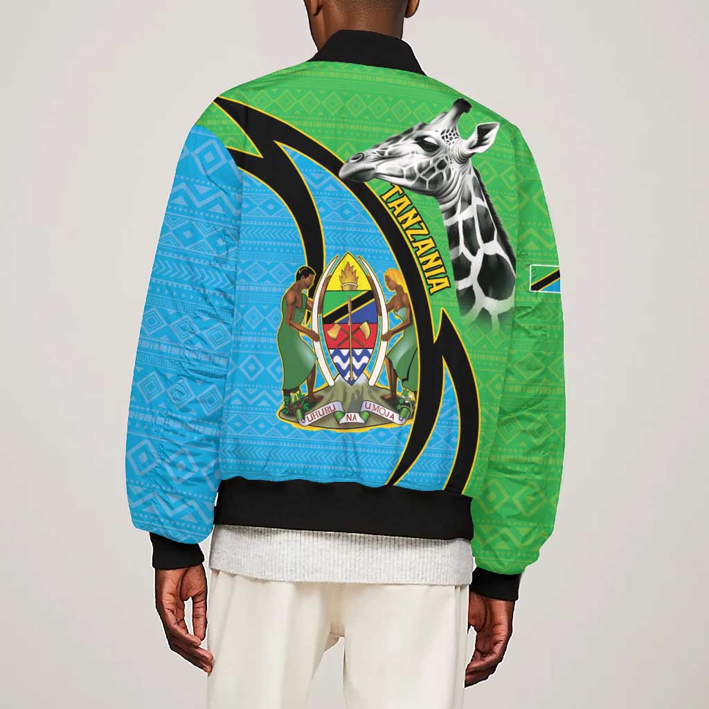 Afro Tanzania Giraffe Bomber Jacket Coat Of Arms Curve Style