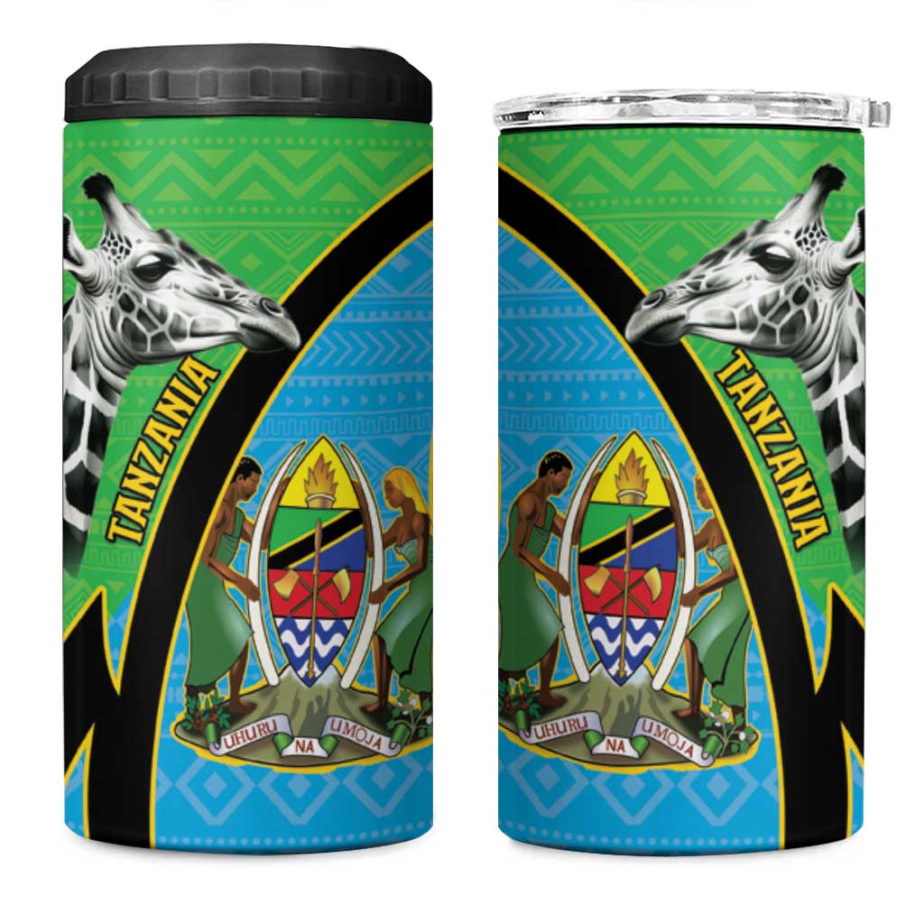 Afro Tanzania Giraffe 4 in 1 Can Cooler Tumbler Coat Of Arms Curve Style