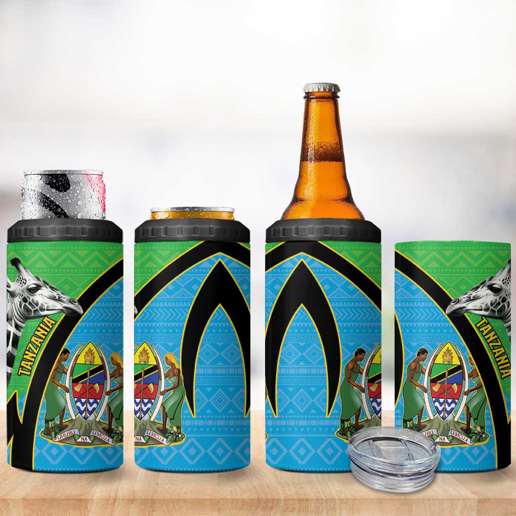Afro Tanzania Giraffe 4 in 1 Can Cooler Tumbler Coat Of Arms Curve Style