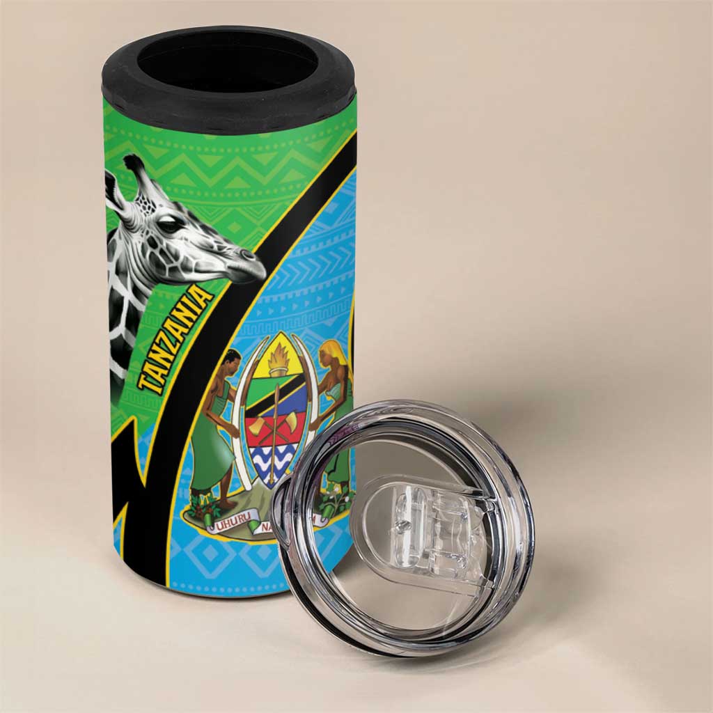 Afro Tanzania Giraffe 4 in 1 Can Cooler Tumbler Coat Of Arms Curve Style