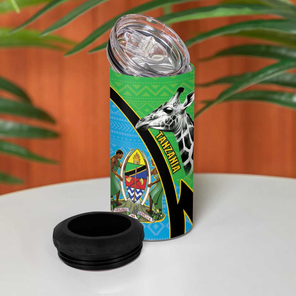Afro Tanzania Giraffe 4 in 1 Can Cooler Tumbler Coat Of Arms Curve Style