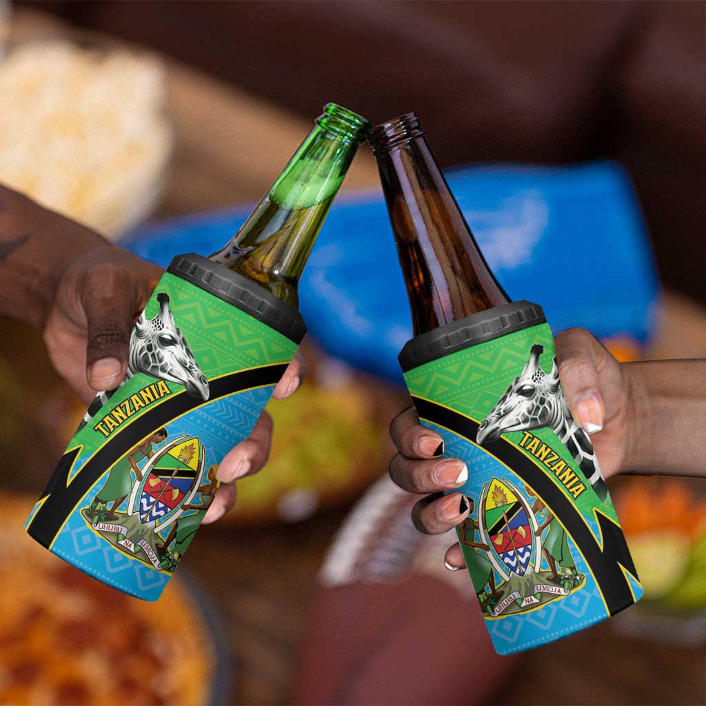 Afro Tanzania Giraffe 4 in 1 Can Cooler Tumbler Coat Of Arms Curve Style