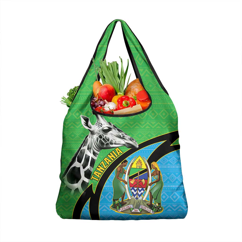 Afro Tanzania Giraffe Grocery Bag Coat Of Arms Curve Style