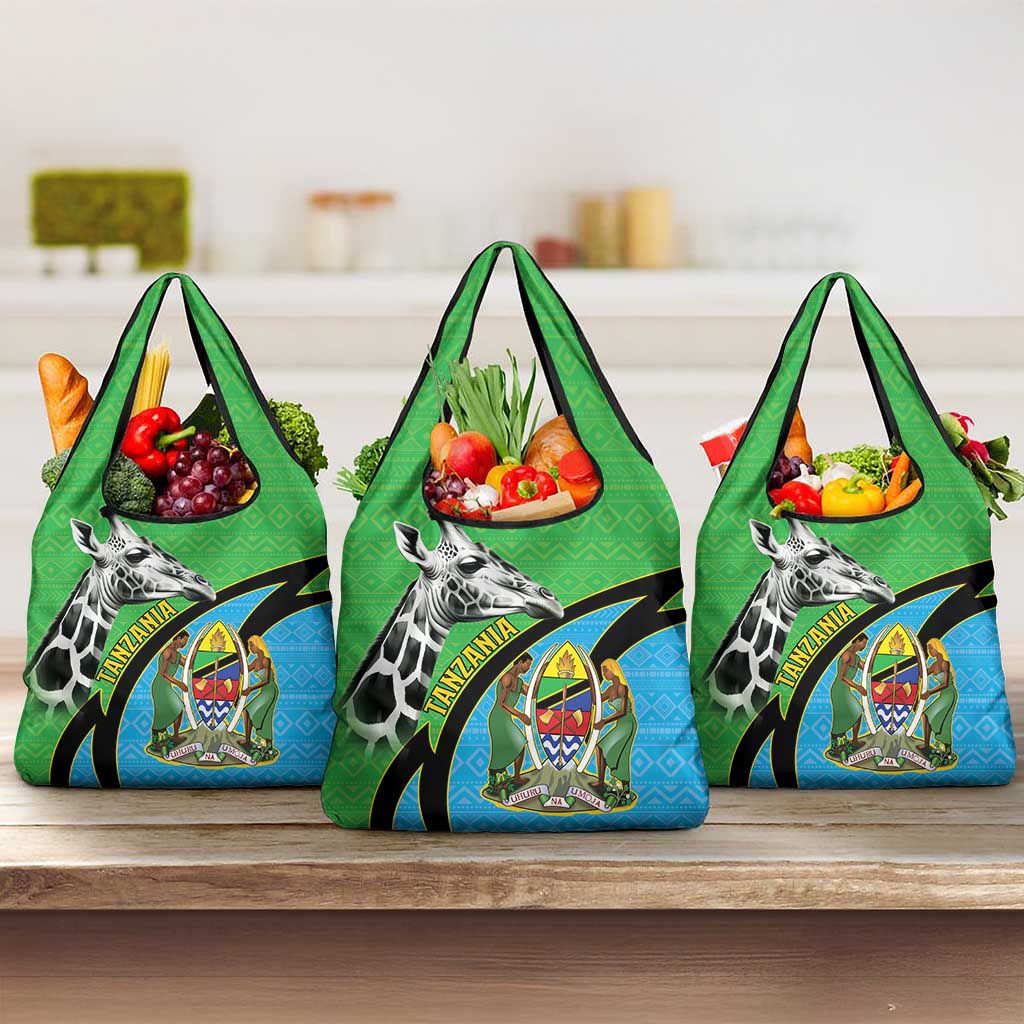Afro Tanzania Giraffe Grocery Bag Coat Of Arms Curve Style