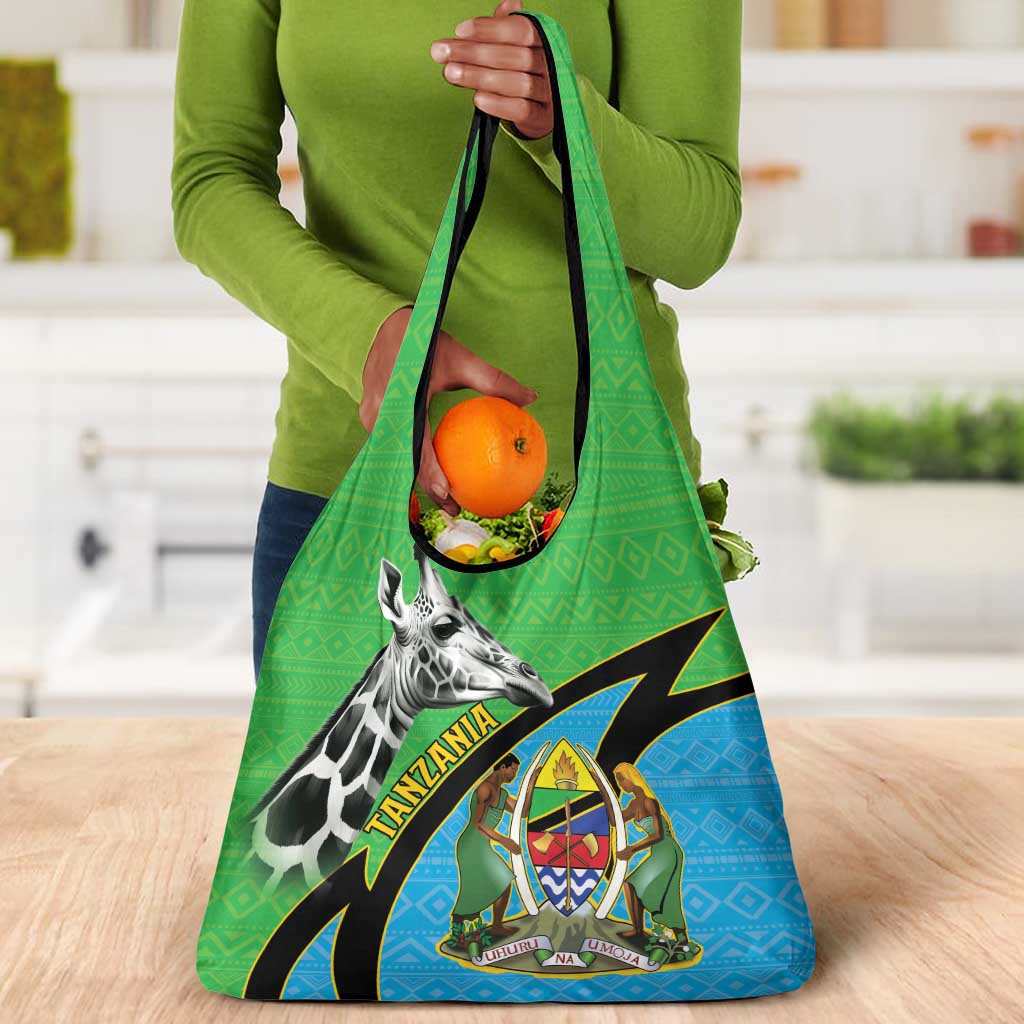 Afro Tanzania Giraffe Grocery Bag Coat Of Arms Curve Style