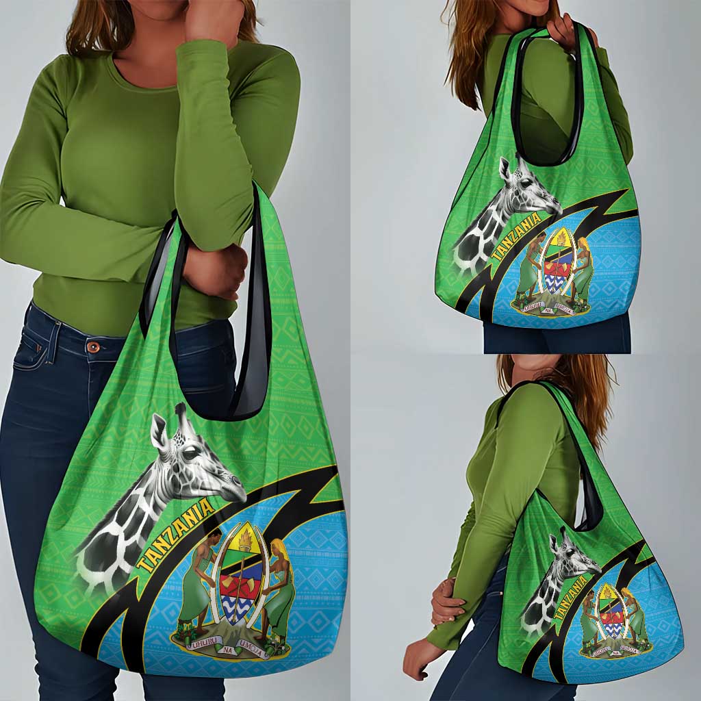 Afro Tanzania Giraffe Grocery Bag Coat Of Arms Curve Style