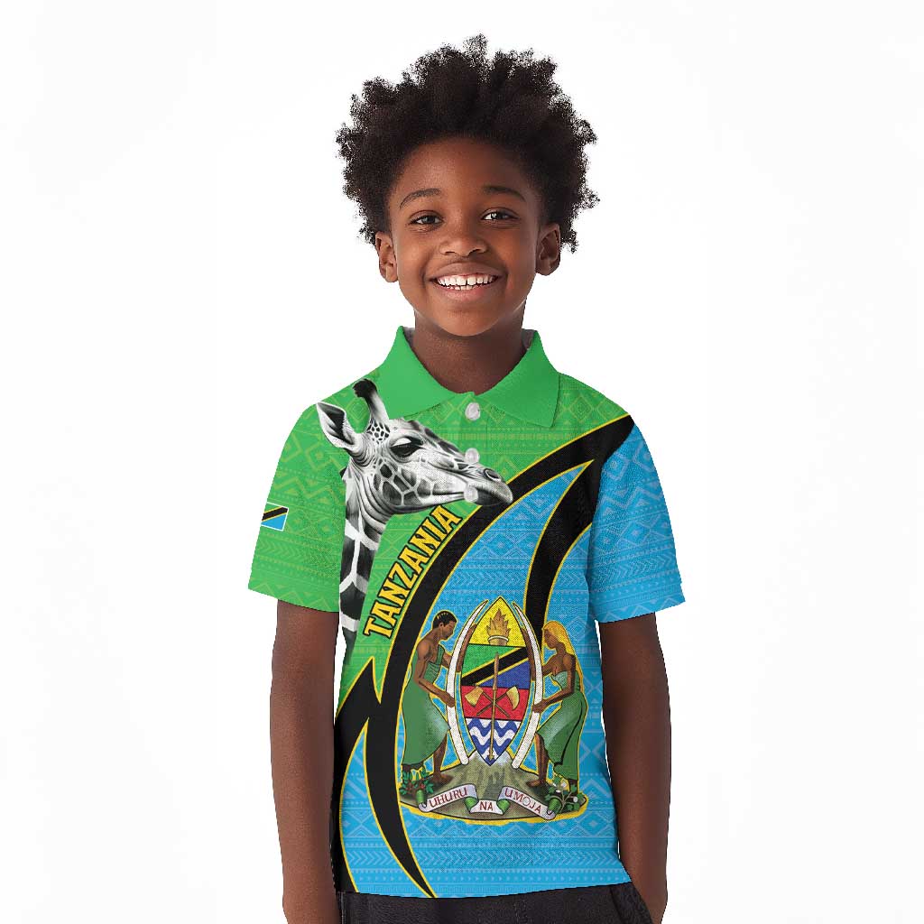 Afro Tanzania Giraffe Kid Polo Shirt Coat Of Arms Curve Style