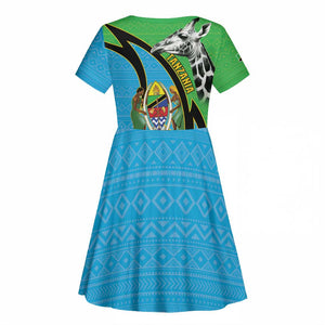 Afro Tanzania Giraffe Kid Short Sleeve Dress Coat Of Arms Curve Style