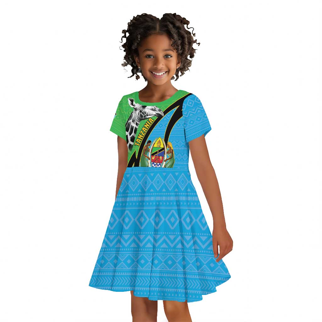 Afro Tanzania Giraffe Kid Short Sleeve Dress Coat Of Arms Curve Style