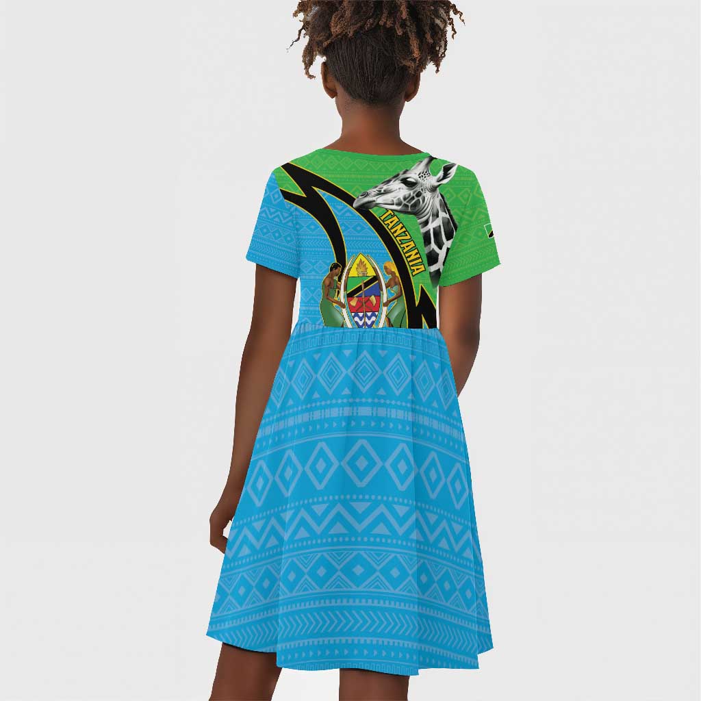 Afro Tanzania Giraffe Kid Short Sleeve Dress Coat Of Arms Curve Style