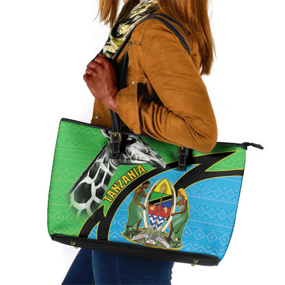 Afro Tanzania Giraffe Leather Tote Bag Coat Of Arms Curve Style