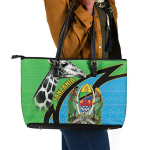 Afro Tanzania Giraffe Leather Tote Bag Coat Of Arms Curve Style