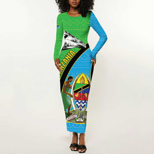 Afro Tanzania Giraffe Long Sleeve Bodycon Dress Coat Of Arms Curve Style LT15