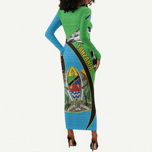 Afro Tanzania Giraffe Long Sleeve Bodycon Dress Coat Of Arms Curve Style LT15