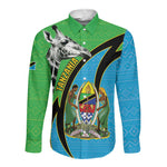 Afro Tanzania Giraffe Long Sleeve Button Shirt Coat Of Arms Curve Style