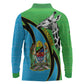 Afro Tanzania Giraffe Long Sleeve Polo Shirt Coat Of Arms Curve Style