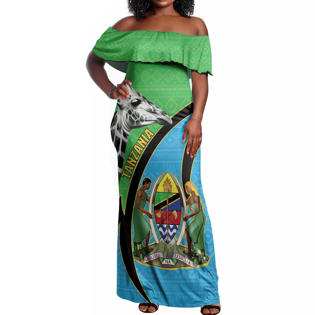 Afro Tanzania Giraffe Off Shoulder Maxi Dress Coat Of Arms Curve Style