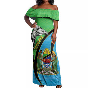 Afro Tanzania Giraffe Off Shoulder Maxi Dress Coat Of Arms Curve Style