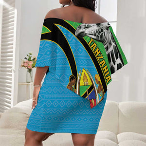 Afro Tanzania Giraffe Off Shoulder Short Dress Coat Of Arms Curve Style