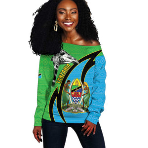 Afro Tanzania Giraffe Off Shoulder Sweater Coat Of Arms Curve Style