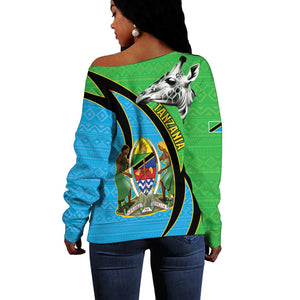 Afro Tanzania Giraffe Off Shoulder Sweater Coat Of Arms Curve Style