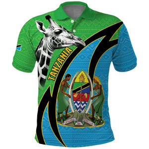 Afro Tanzania Giraffe Polo Shirt Coat Of Arms Curve Style