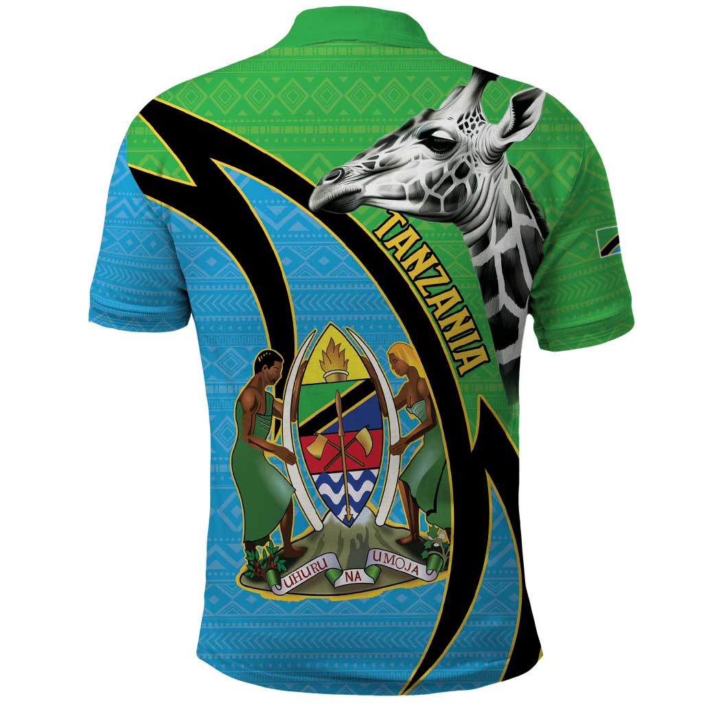 Afro Tanzania Giraffe Polo Shirt Coat Of Arms Curve Style
