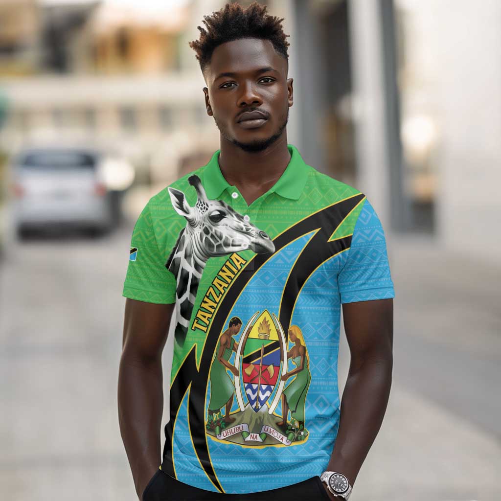 Afro Tanzania Giraffe Polo Shirt Coat Of Arms Curve Style