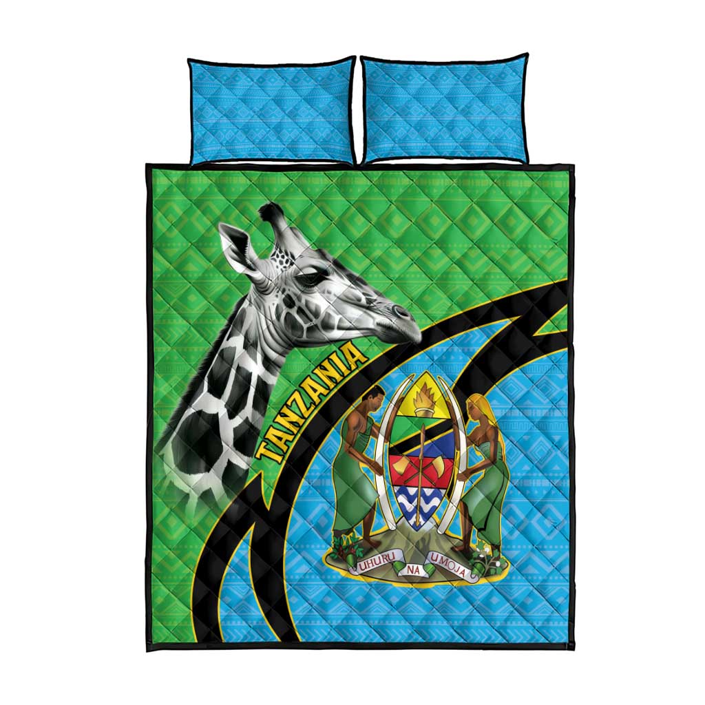 Afro Tanzania Giraffe Quilt Bed Set Coat Of Arms Curve Style