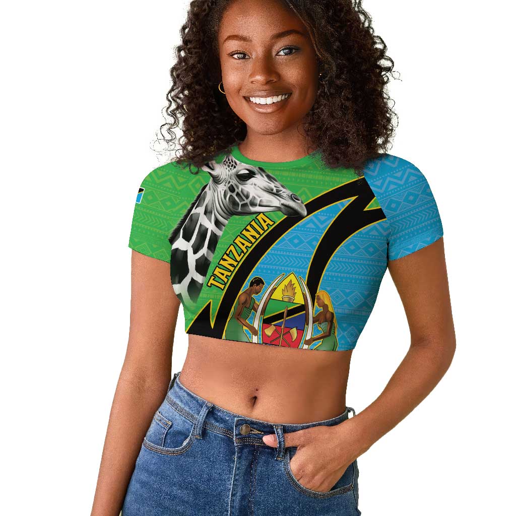 Afro Tanzania Giraffe Raglan Cropped T shirt Coat Of Arms Curve Style