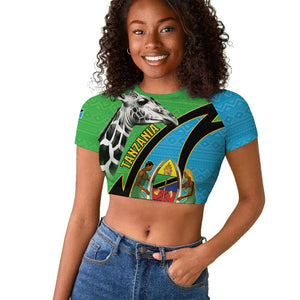 Afro Tanzania Giraffe Raglan Cropped T shirt Coat Of Arms Curve Style