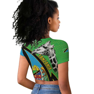 Afro Tanzania Giraffe Raglan Cropped T shirt Coat Of Arms Curve Style