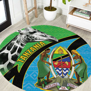 Afro Tanzania Giraffe Round Carpet Coat Of Arms Curve Style