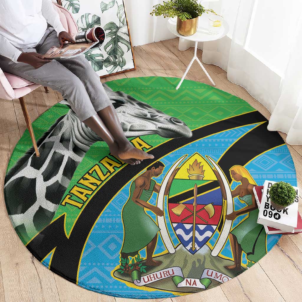 Afro Tanzania Giraffe Round Carpet Coat Of Arms Curve Style
