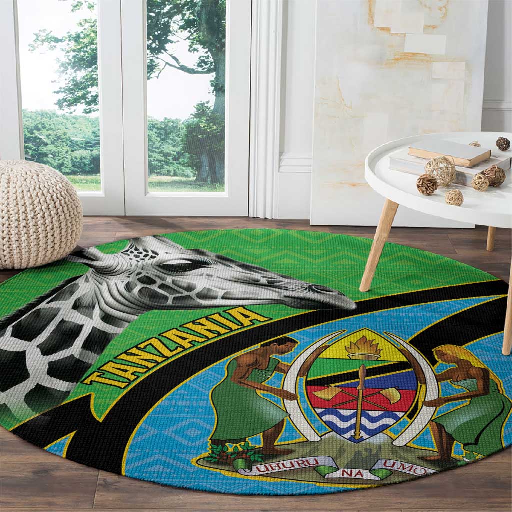 Afro Tanzania Giraffe Round Carpet Coat Of Arms Curve Style