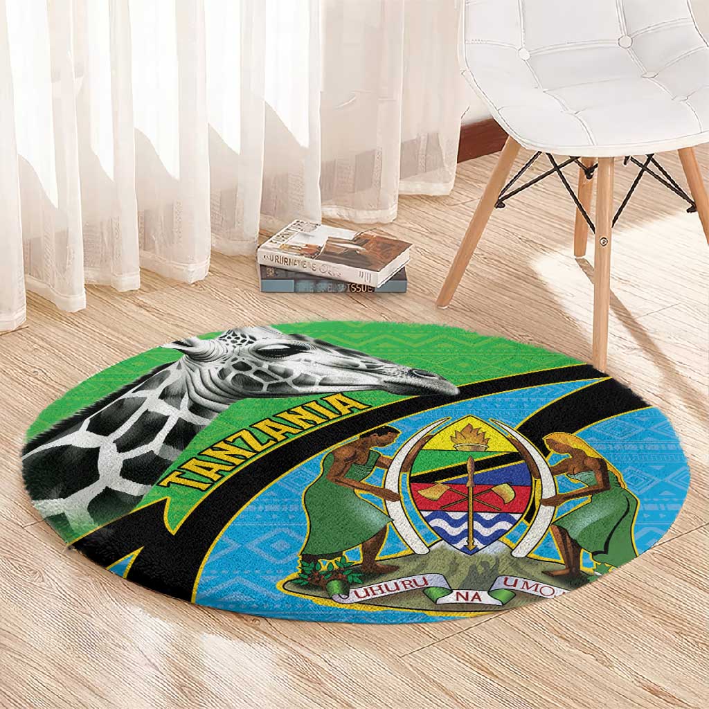 Afro Tanzania Giraffe Round Carpet Coat Of Arms Curve Style