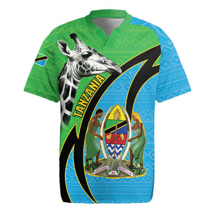 Afro Tanzania Giraffe Rugby Jersey Coat Of Arms Curve Style