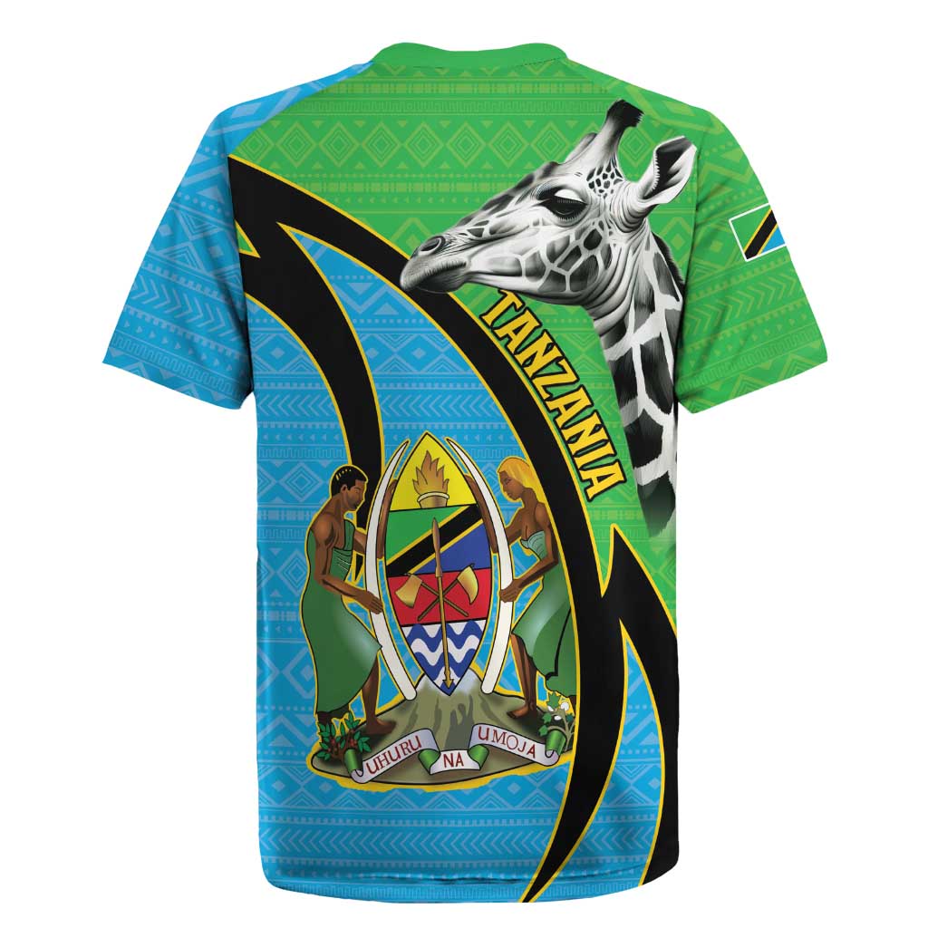 Afro Tanzania Giraffe Rugby Jersey Coat Of Arms Curve Style