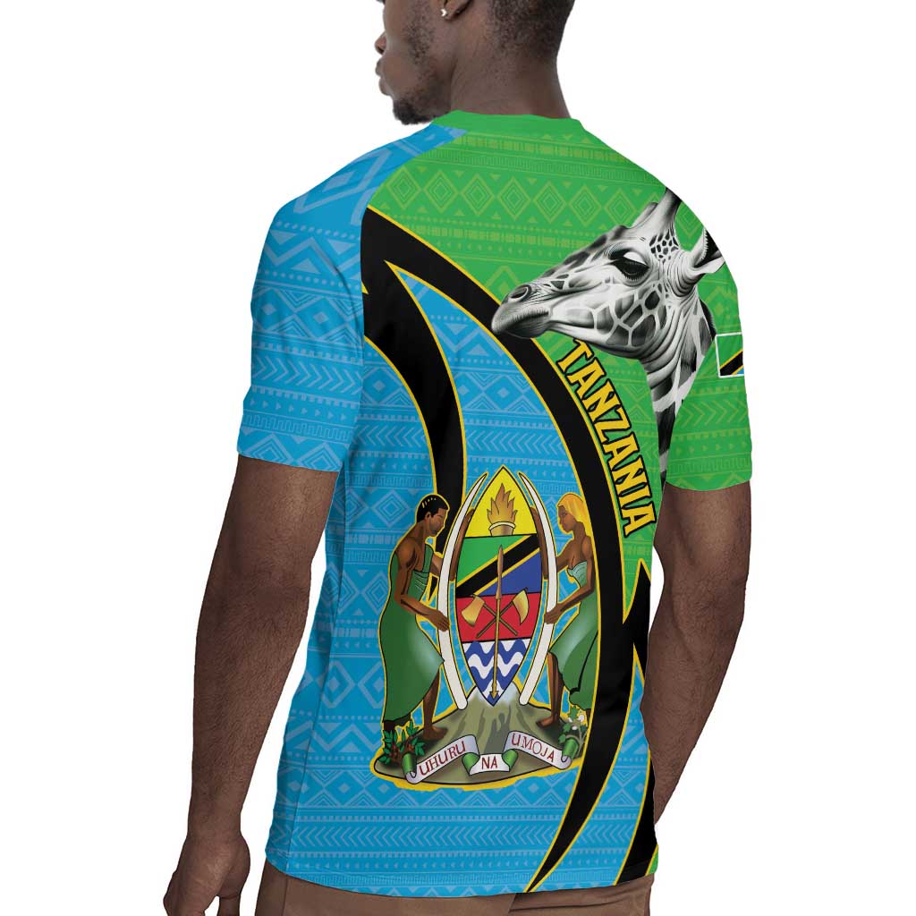 Afro Tanzania Giraffe Rugby Jersey Coat Of Arms Curve Style