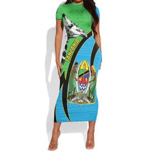 Afro Tanzania Giraffe Short Sleeve Bodycon Dress Coat Of Arms Curve Style LT15