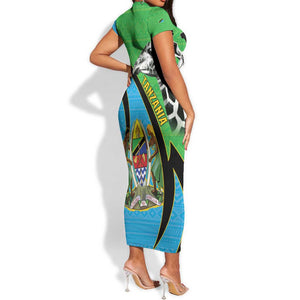 Afro Tanzania Giraffe Short Sleeve Bodycon Dress Coat Of Arms Curve Style LT15