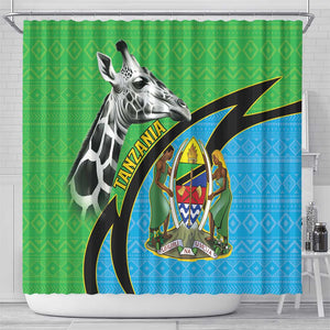 Afro Tanzania Giraffe Shower Curtain Coat Of Arms Curve Style