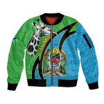 Afro Tanzania Giraffe Sleeve Zip Bomber Jacket Coat Of Arms Curve Style
